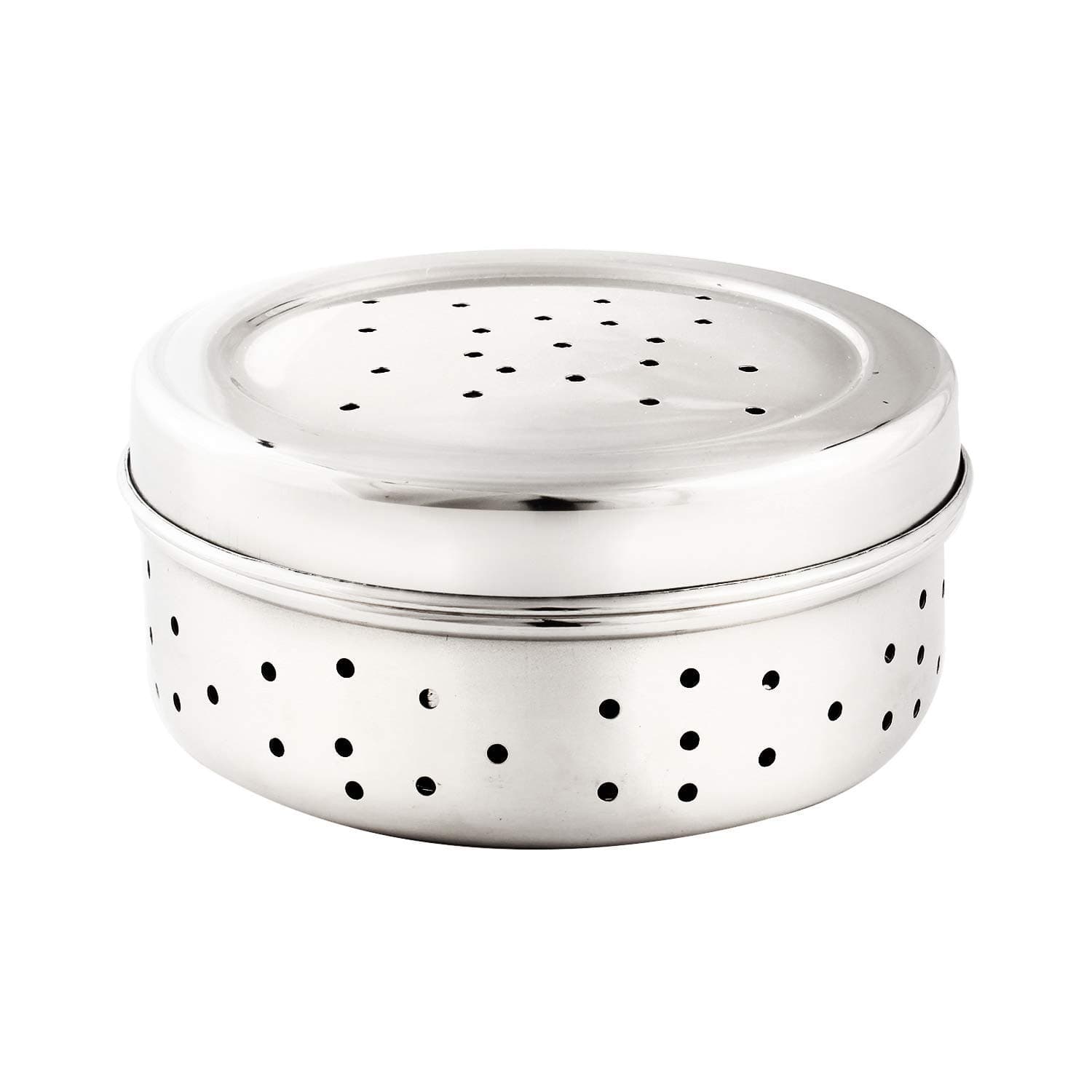 Shopeum Steel Dhaniya Dabba – Stainless Steel Coriander Storage Box with Air‑Vent Holes – 11×7 inch Silver Herb Keeper for Freshness (850 ml)