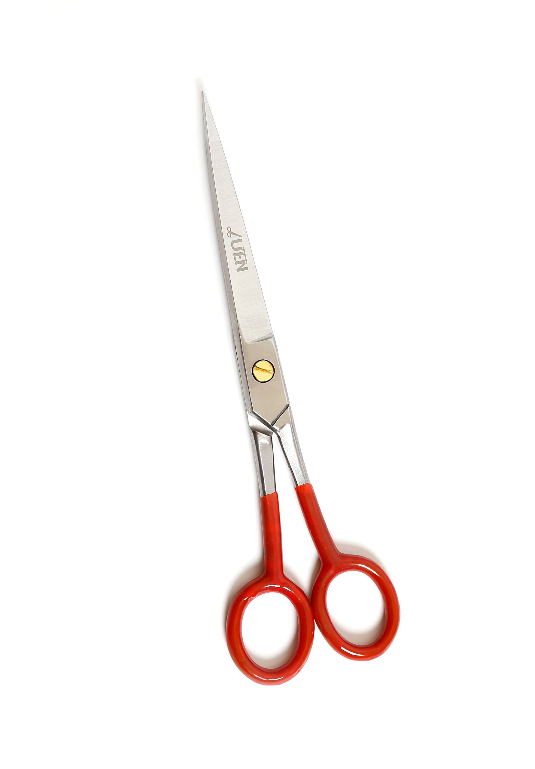 UEN Hair Cutting Scissors, Stainless Steel Razor Edge, 7 inches, Perfect for Salon, Barber and Home Use Professional Hairdressing shears for Kids, Women and Men, Red and Silver