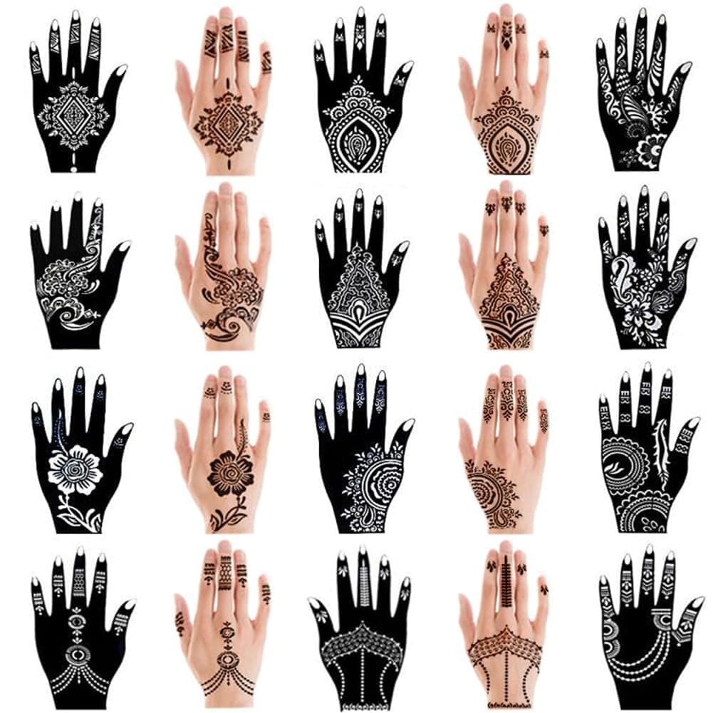 XMASIR 20 Pieces Temporary Tattoo Hand Stencils Kit for Women Girl, Indian Arabian Tattoo Sticker Tattoos Templates 20 X 10.5 cm
