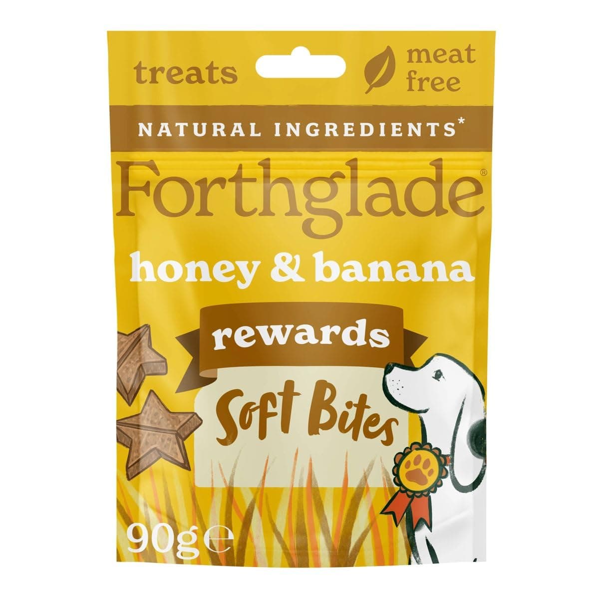 Forthglade Natural Dog Treats (8 x 90g Bags) - Hypoallergenic & Grain Free Dog Training Treats with Honey & Banana, Plant-Based Soft Bite Rewards, Resealable Bags
