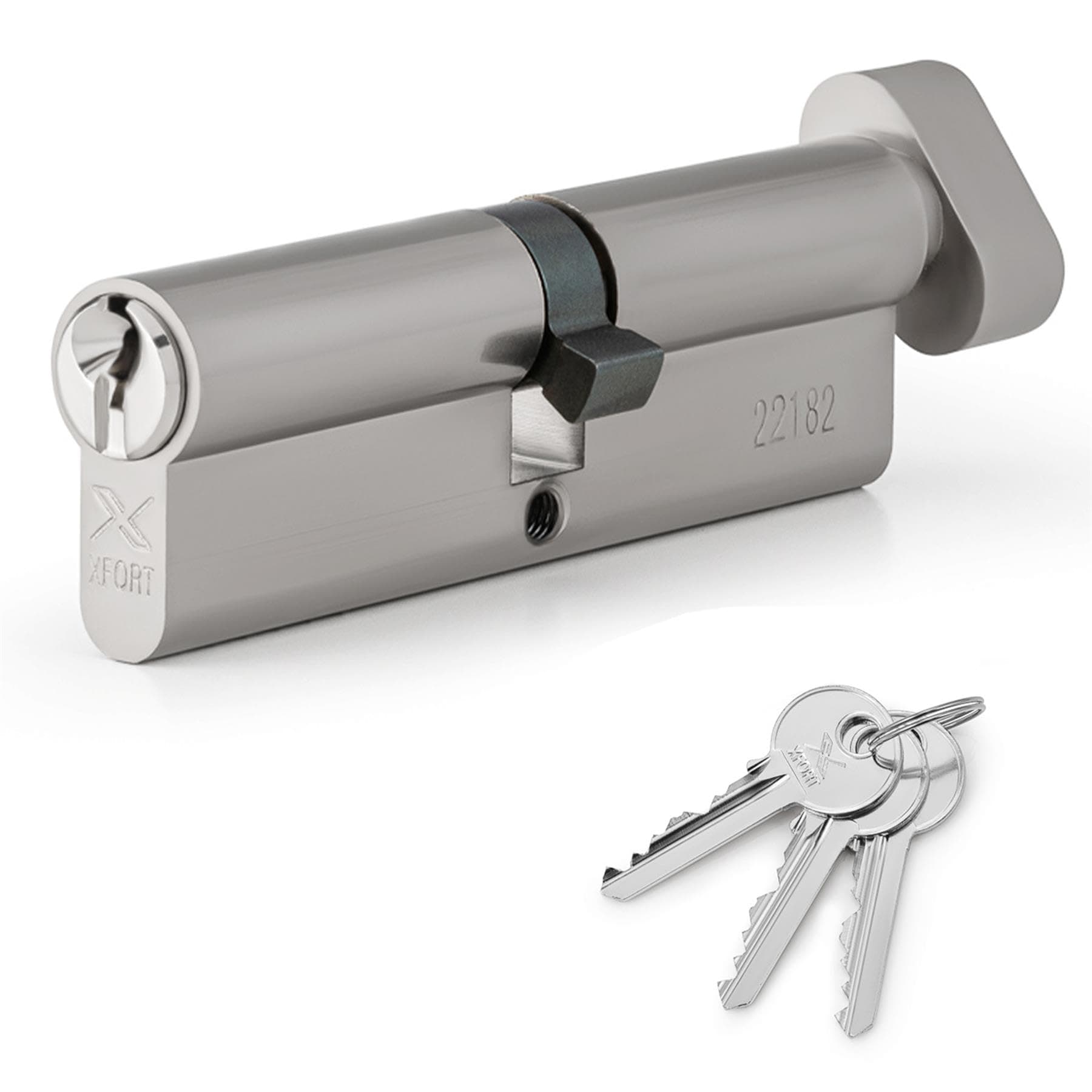 XFORT Chrome 50/50T Thumb Turn Euro Cylinder Lock (100mm), UPVC Door Lock, 6 Pin Cylinder Lock with Key and Thumbturn, PVC Door Lock, Euro Lock Cylinder, Barrel Lock for Front Door or Internal Door