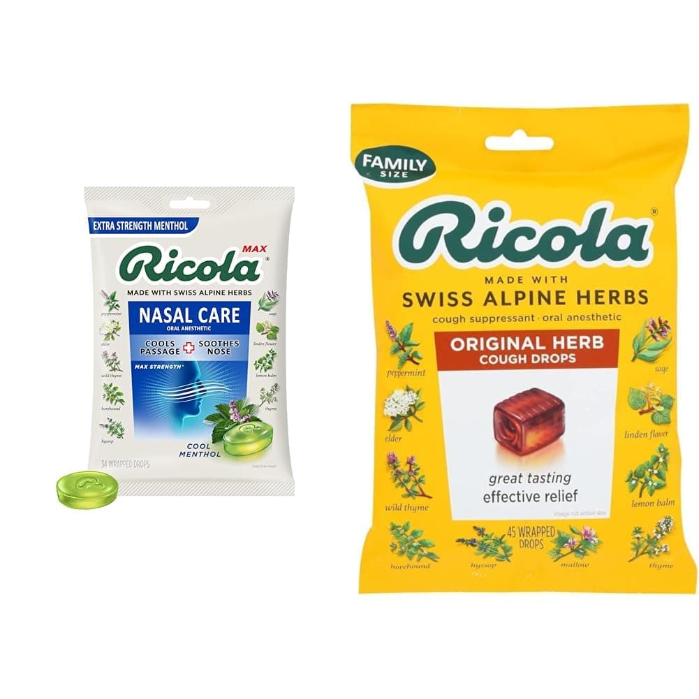 Max Cool Menthol Nasal Care Large Bag 34 Count Original Herb Cough Drops 21 Count