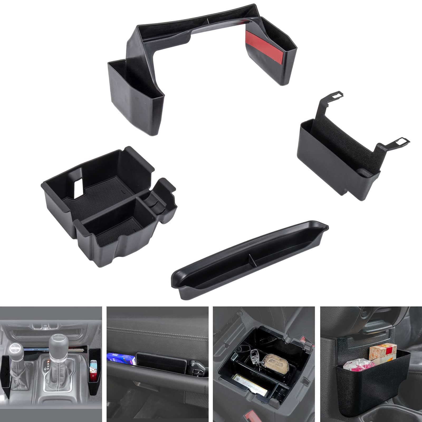 Carwiner 4PCS Center Console Organizer Set for Jeep Wrangler JL/JLU 2018-2023 & Jeep Gladiator JT Accessories, Gear Shift Side Tray/Armrest Storage/Passenger GrabTray/Armrest Hanging Organizer
