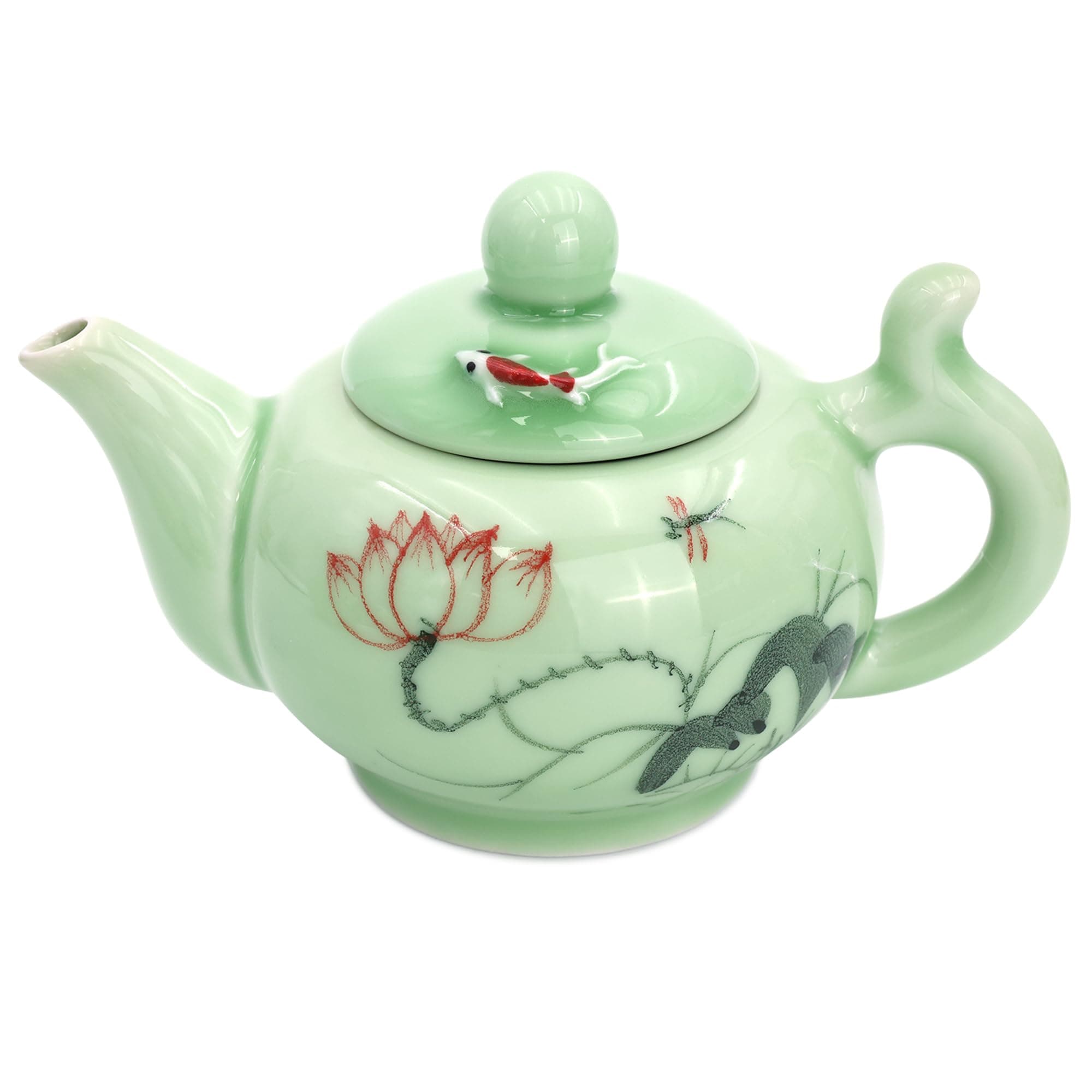 DELIFUR Celadon Handcrafted Porcelain Tea Set Lotus Theme Porcelain Tea Pot Covered Teacup Gongdao Cup From China (Lotus Tea pot)