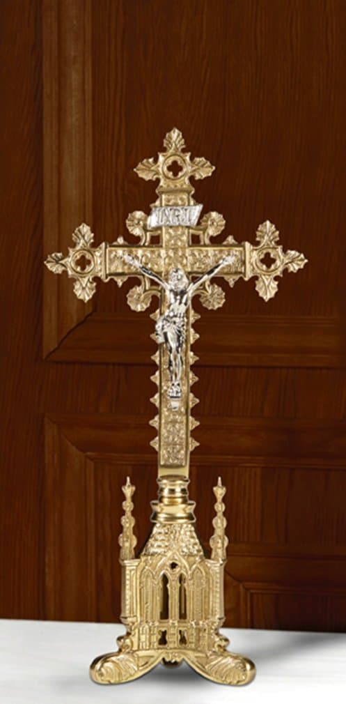 San Pietro Collection Polished Brass Standing Altar Crucifix, 17 Inch