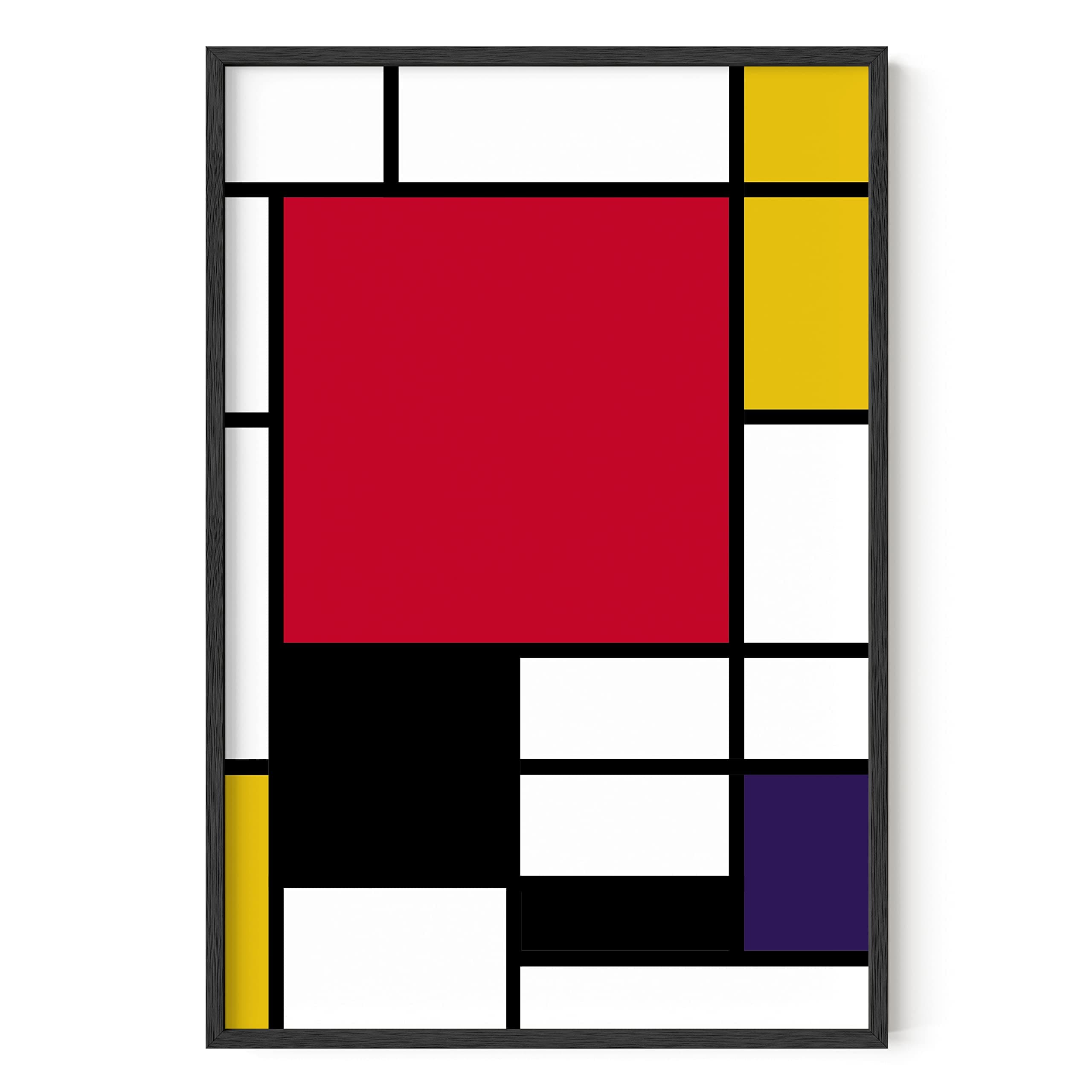 HAUS AND HUES Geometric Wall Art - Piet Mondrian Modern Print, Red and Yellow Painting, Abstract Yellow and Blue Poster for Dorm, Living Room, and Kitchen Walls (Black Frame, 24x36)