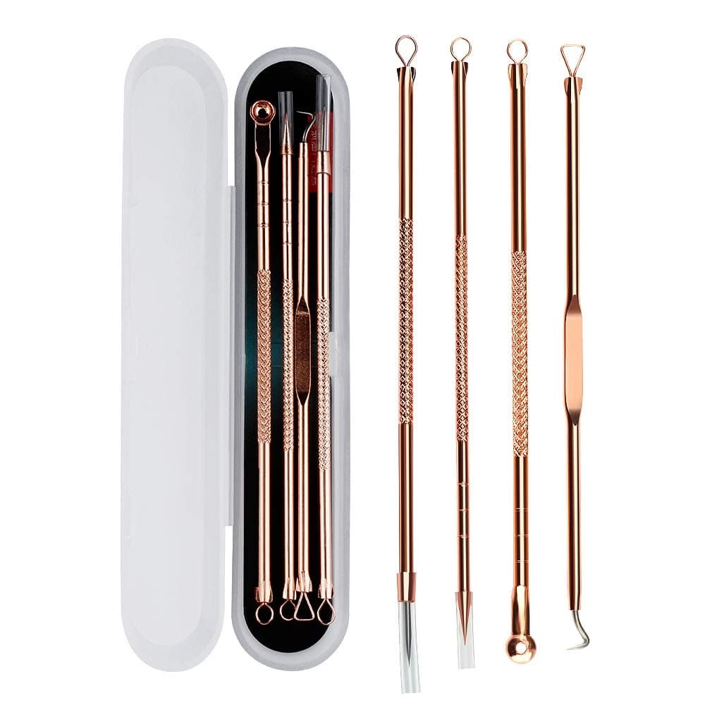 Blackhead Remover Pimple Popper | Comedone Extractor Tool Professional 4Pcs Acne Removal Kit | Treatment for Blemish Whitehead Popping Zit Popper Rose Gold