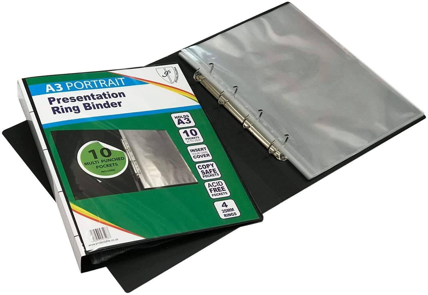 3xTiger A3 deluxe portrait 4-D ring binder folder file art black presentation portfolio + 5 sleeves