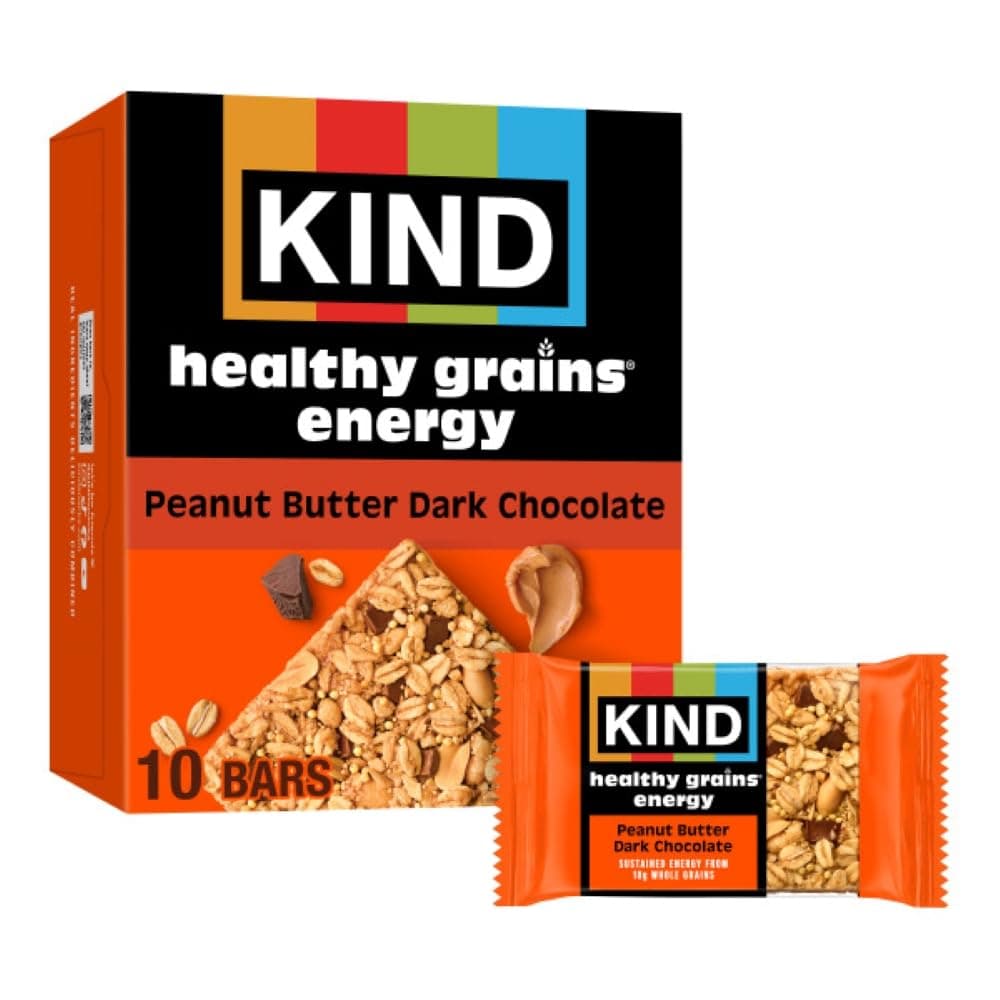 Healthy Grains Energy Bars, Peanut Butter Dark Chocolate, 18g Whole Grains, Made with Super Grains, Gluten Free Snacks, 10 Ct Value Pack, 14.1oz