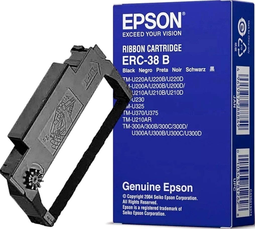 Epson ERC-38B Black Fabric Ribbon for use with Epson TM-U210AR, TM-U230, TM-U325, TM-U370, TM-U375 and TM-U220 Printer Series