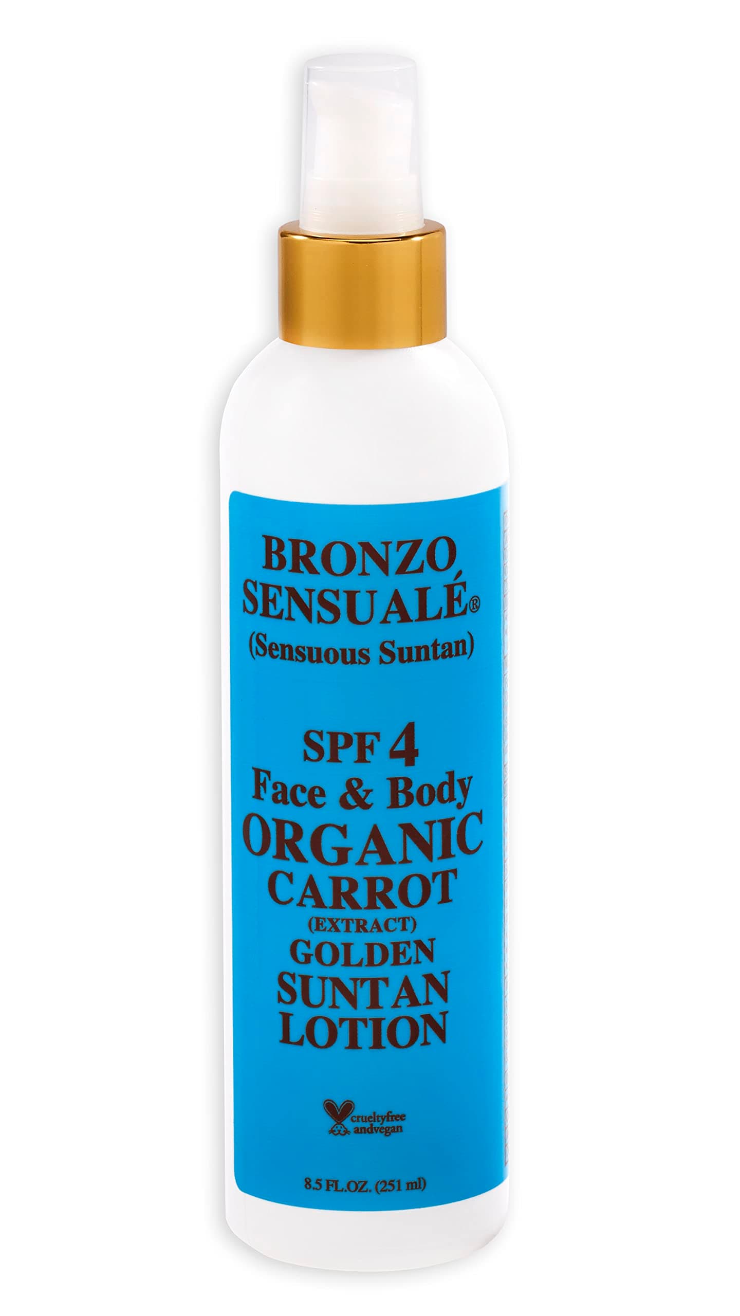 Bronzo Sensuale SPF 4 Certified Organic Carrot Suntan Lotion/Crema Hidratante Certificada Organica De Zanahoria con SPF 4