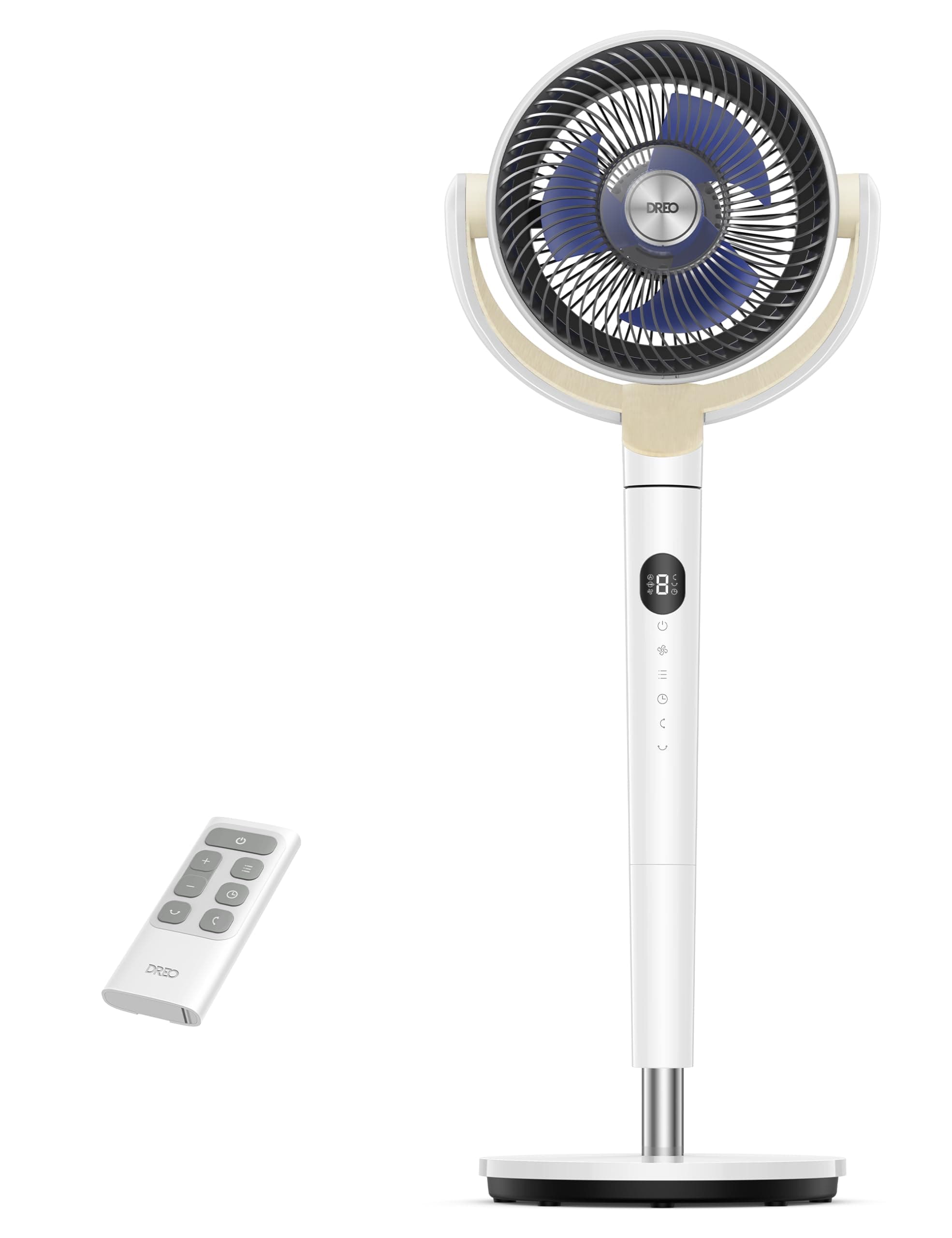 DREO Fan for Bedroom, 120°+120°Omni-directional Oscillating Fan, DC Motor, 20 dB Quiet Standing Pedestal Fans, 90ft, 8 Speeds, 3 Modes Circulator with Remote, 35-40"Adjustable Height, 8H Timer, White