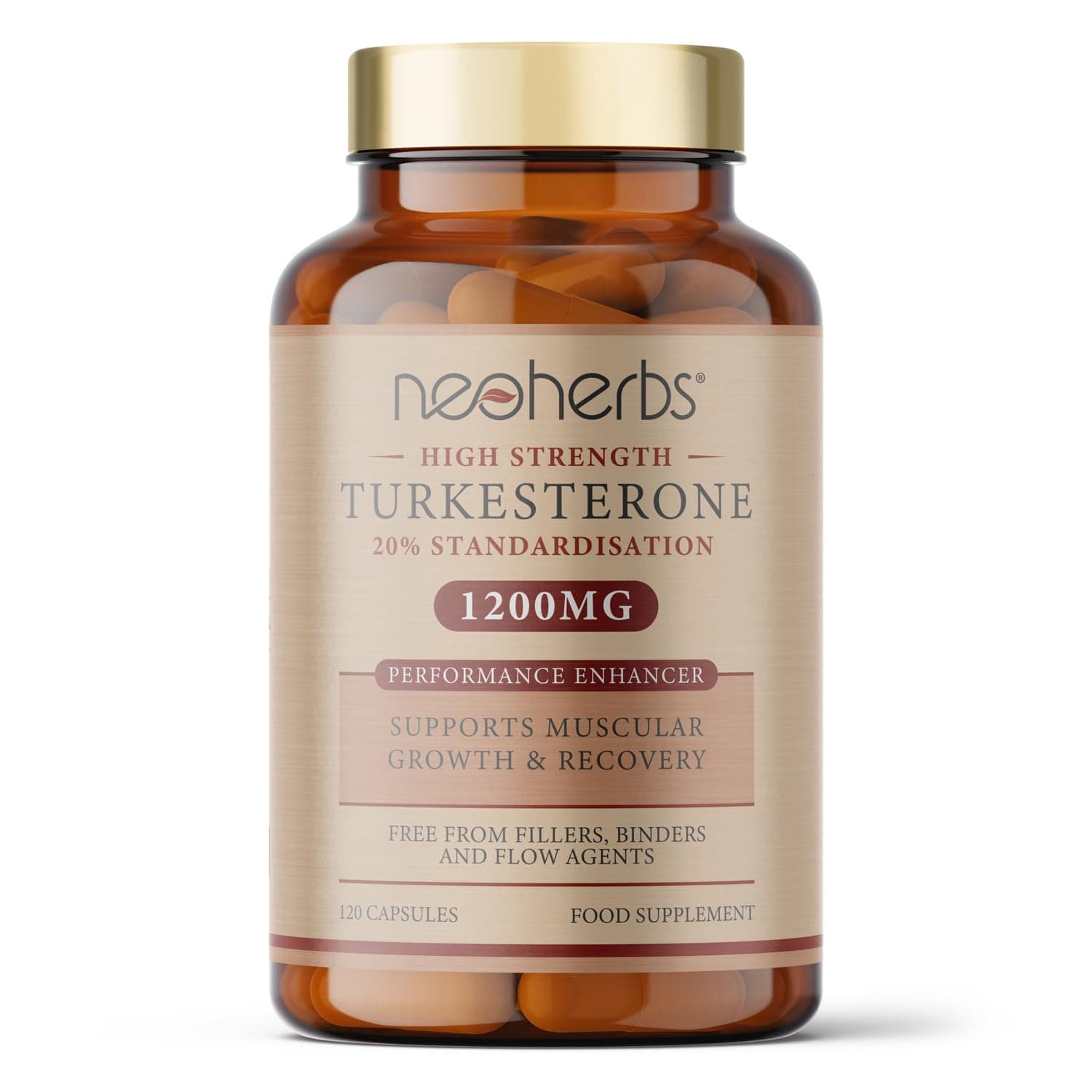 Turkesterone Supplement - 120 Capsules - High Strength - Muscle Growth & Recovery - Naturally Ajuga Turkestanica Extract - UK Made - GMP - Vegan - No Additives