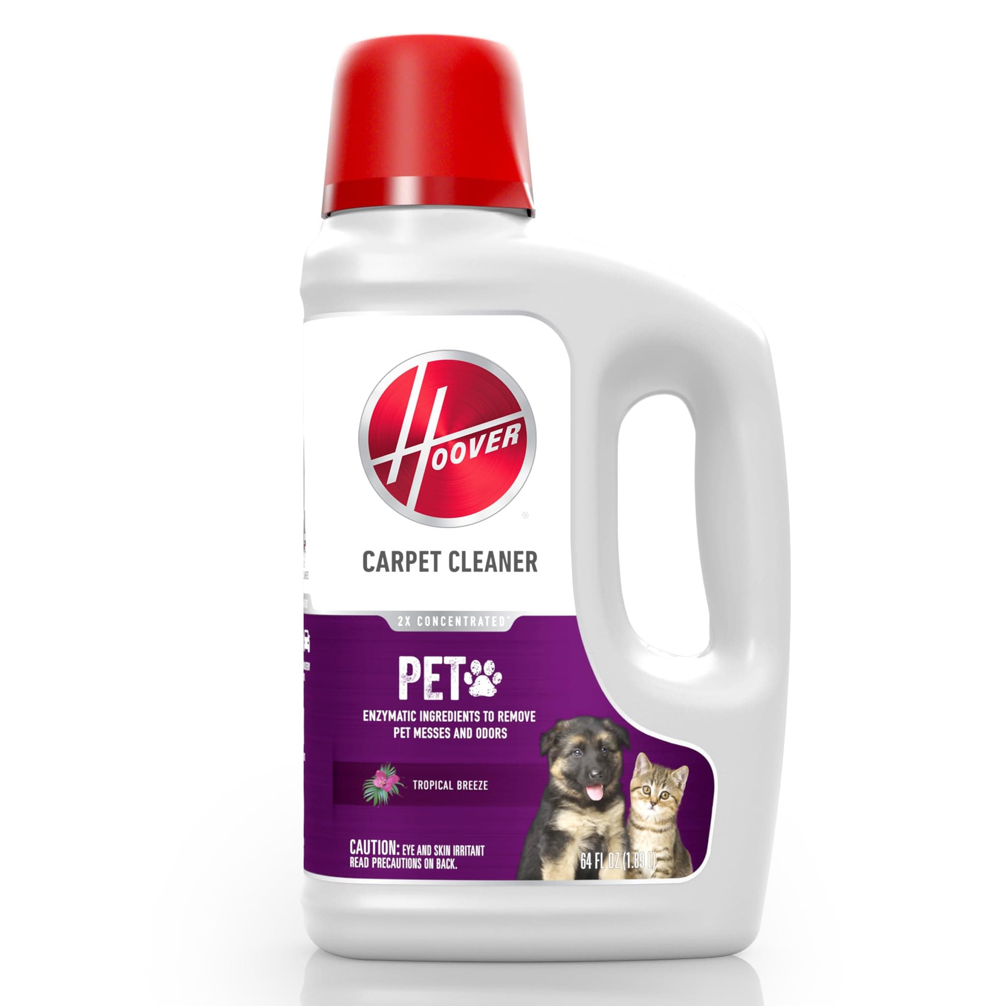 Pet Carpet Cleaner Solution, 64 oz., Tropical Breeze Scent, Deep Cleaning Carpet Shampoo Solution, Eliminates Urine Stains and Odors, Pair with Hoover Carpet Cleaner Machine