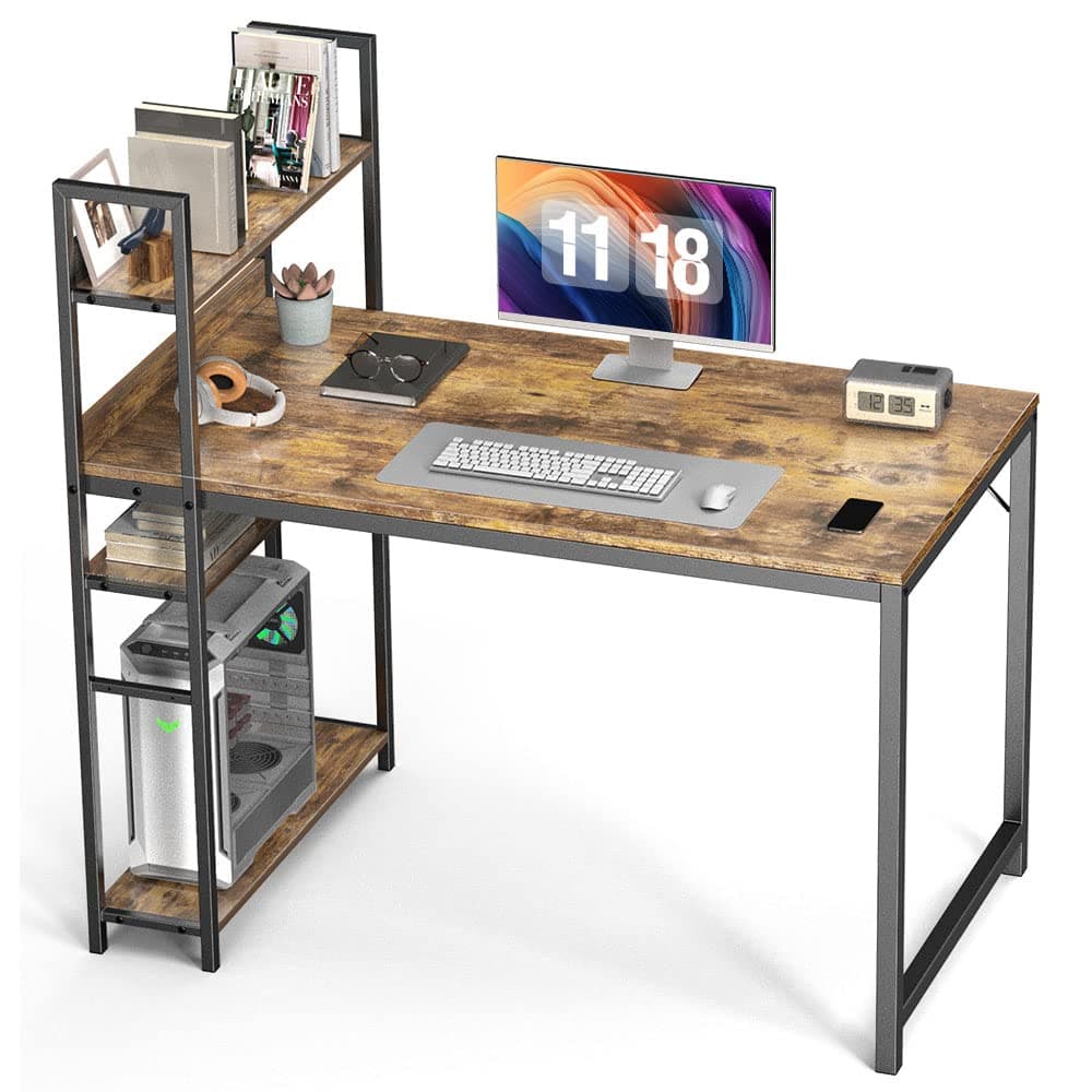 Computer Desk with Shelves 47 Inch Home Office Desks with Storage Study Desk Writing Desk Gaming Desk Work Desk with Removable Shelf 3 Tires Pc Desk Office Table for Bedroom, Dorm, School