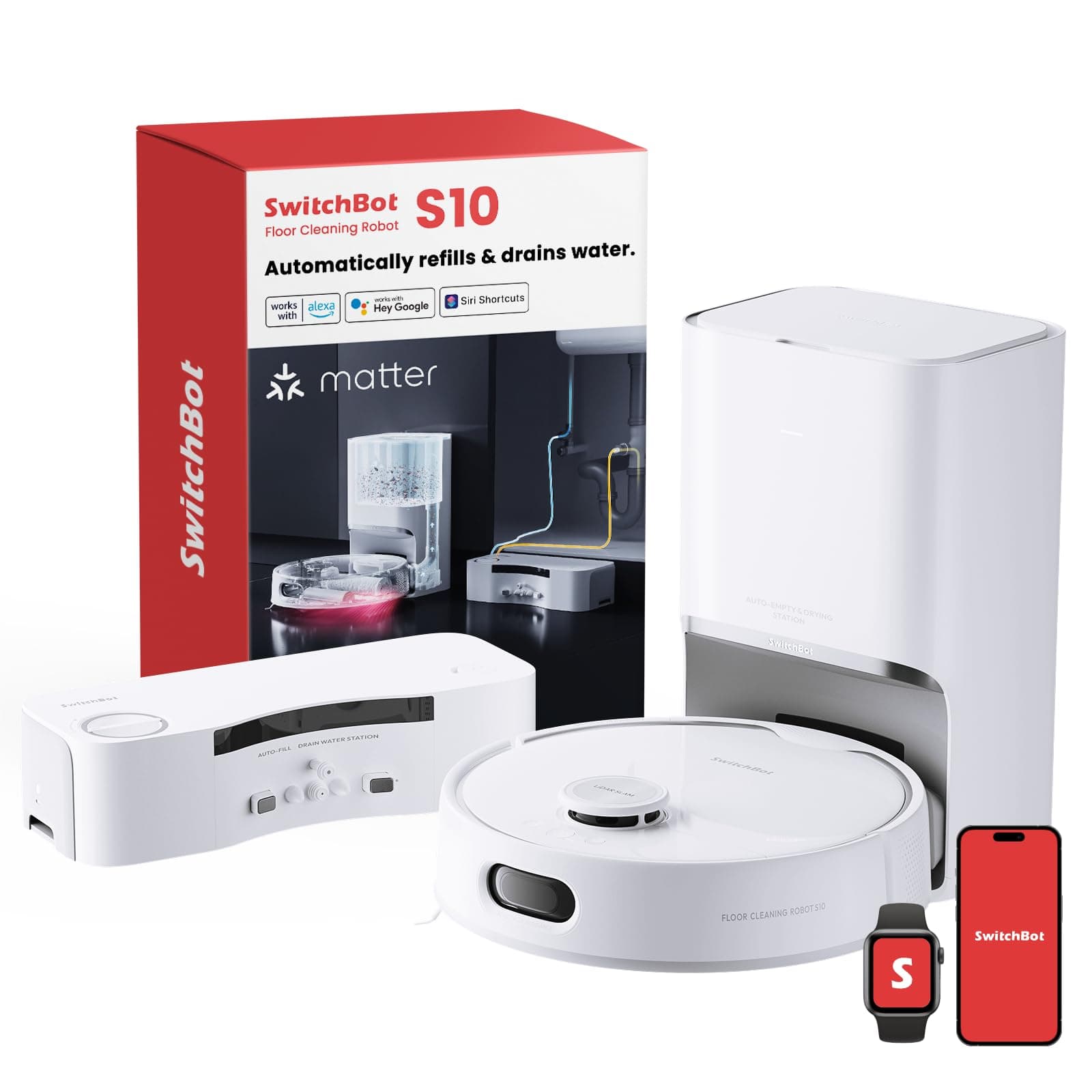 SwitchBot S10 Robot Vacuum and Mop with Dual Stations, Self Draining and Self Refilling, Auto Mop Washing/Drying, Liftable Mop, 6500Pa Suction, Self Emptying for 70 Days Hands-Free Cleaning