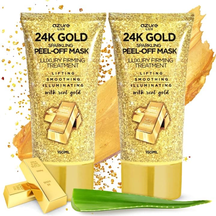 AZURE 24K Gold Firming Peel Off Face Mask - Anti Aging, Lifting, Illuminating & Revitalizing - Removes Blackheads, Dirt & Oil with Hyaluronic Acid & Collagen - Korean Skin Care - 150 mL - Pack of 2