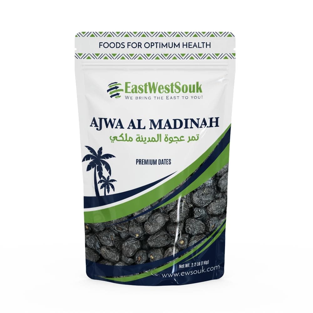 Al Madina Ajwa Dates - Premium Quality - 2.2lb (1000g) - Imported from Madinah Munawwara, Saudi Arabia - Ramadan Gift Box - Fiber-Rich Snack Dry Fruit