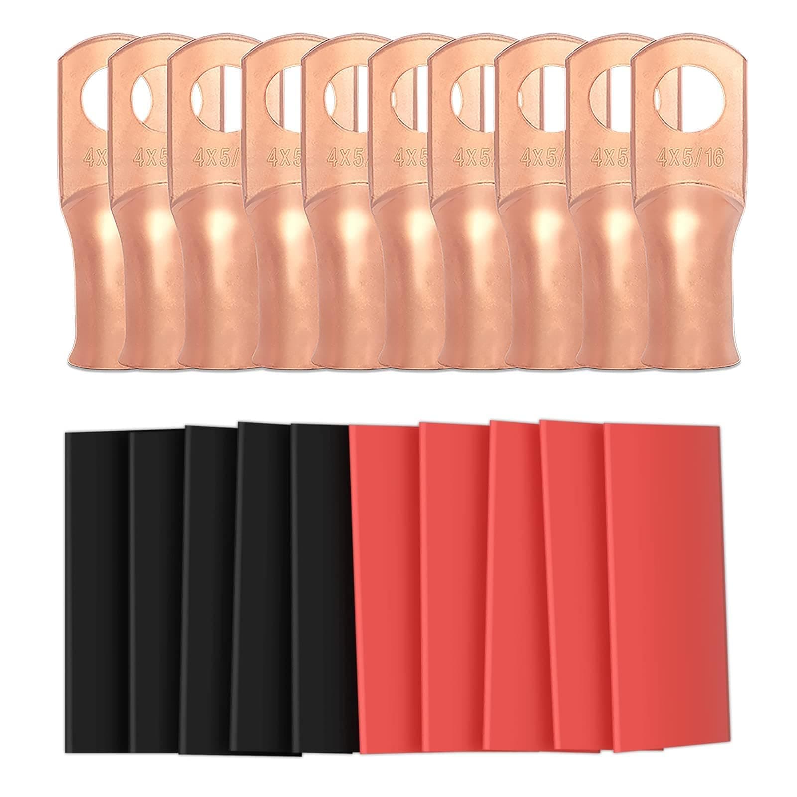 Sanuke 4 AWG - 5/16" Battery Terminal Connectors, Copper Wire Lugs Assortment Battery Cable Ends with 3:1 Heat Shrink Tubing