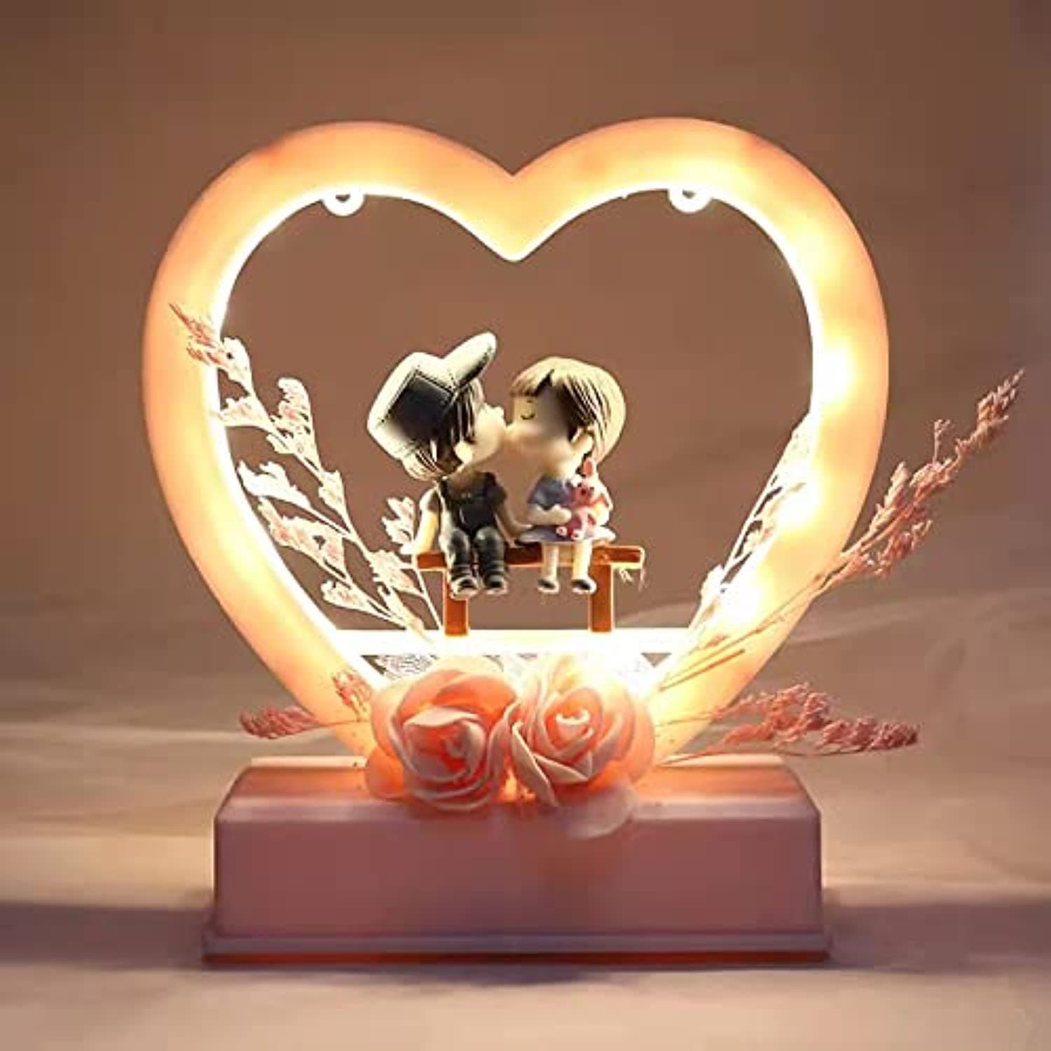 Chocozone Cachet India Musical Couple Showpiece with Lights Valentine Gift for Girlfriend Wife Birthday Gifts for Girls Romantic Couple Gifts (Pink), 15 Centimeters, 145 Millimeters