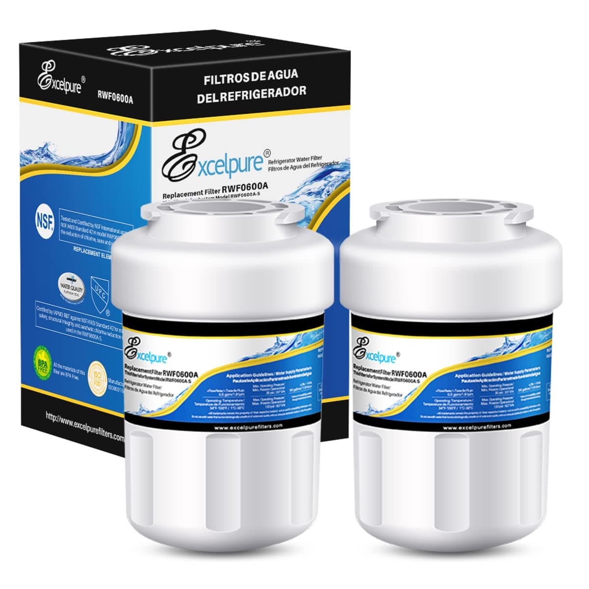 RWF0600A Replacement for PC75009, HDX FMG-1, GSE25GSHECSS, 197D6321P006, RWF1060, WSG-1, WFC1201, WS613B-A, Kenmore 46-9996, CF8, WF287, Compatible with MWF Refrigerator Water Filter, 2PACK