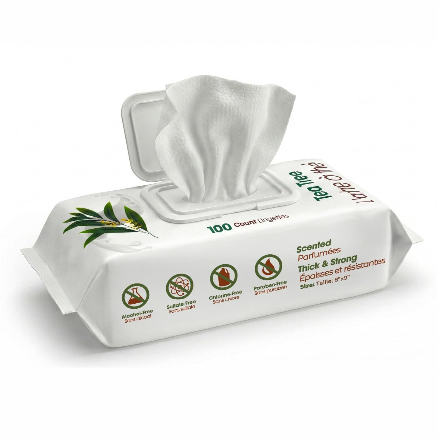 8" x 9" Large Dog Wipes - Cleaning and Deodorizing for Paws and Coat - Gentle Formula with Tea Tree Vitamin E for Puppies and Cats - 100 Count