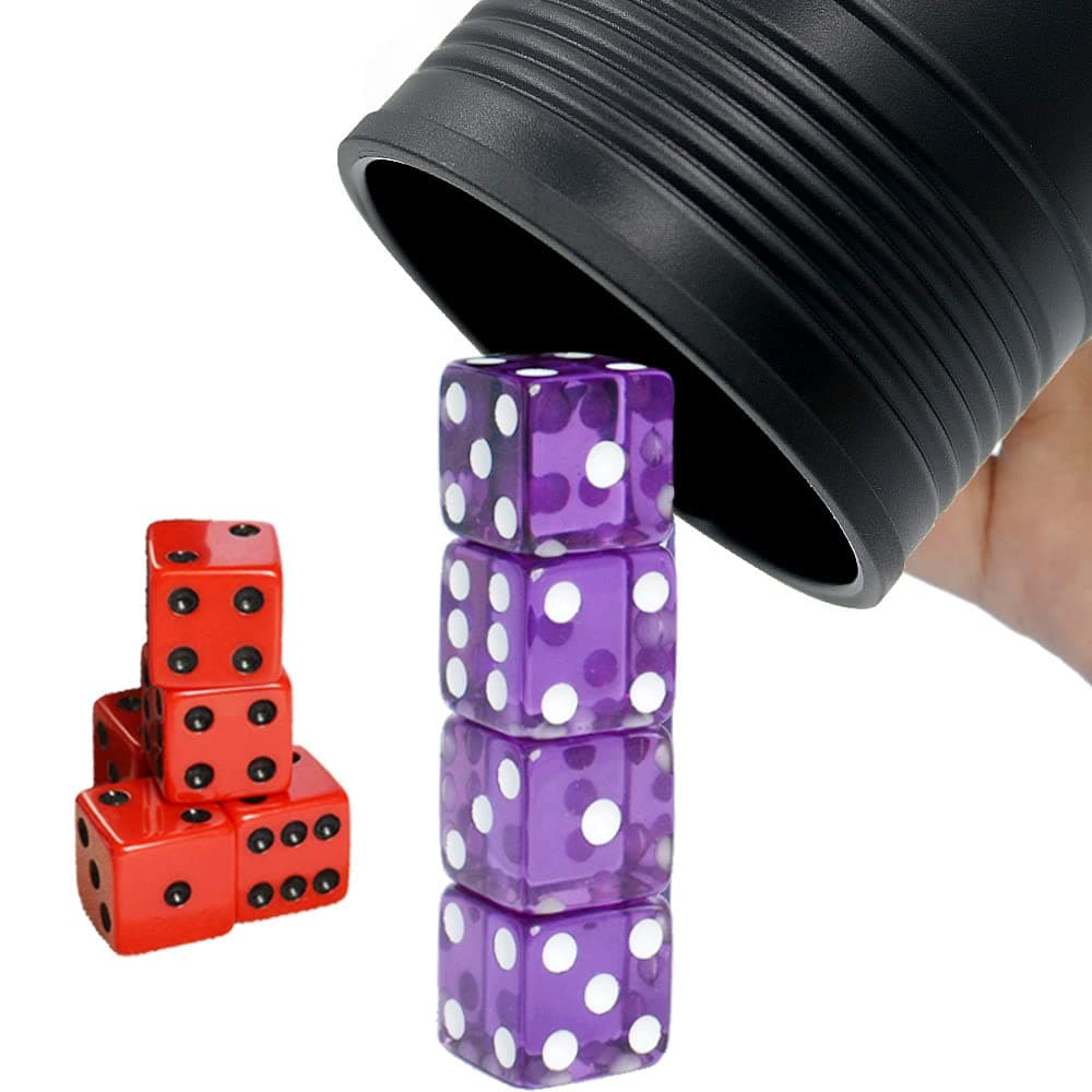 Dice Cup Set with 4 Pcs 19mm and 5 Pcs 18mm Standard 6 Sided Dices Straight Dice Cup with Storage Bag Dice Cup Shaker Black
