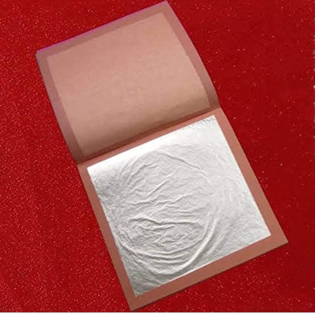 SGLS Gold Leaf Silver FOIL VARAK , EDIBLE,Foods decoration 50pcs King Size 6x4 INCHES for Sweets Decoration,Cake Baking,Chocolate,SERUMS,AYURVEDIC MADICINE,SUPARI VARAK,Beauty FACE Kits,Painting Art