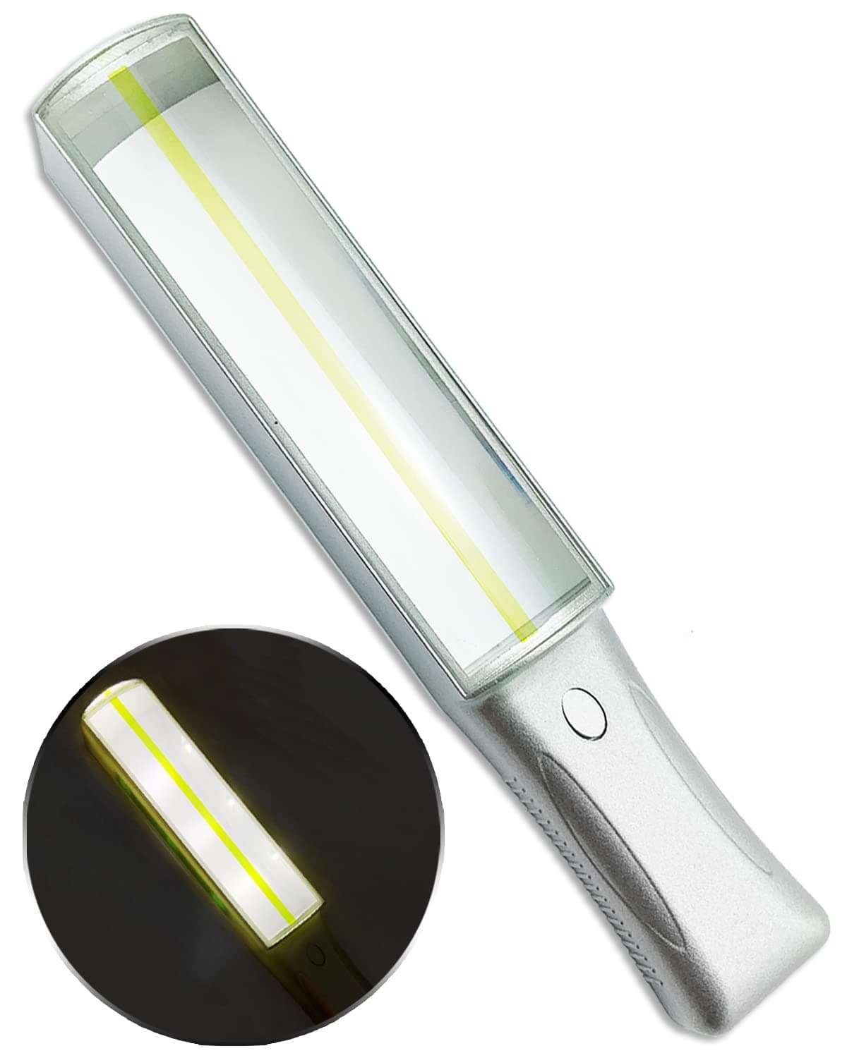 MAGDEPO 4X Lighted Handheld/Hand-Free Bar Magnifier 6 Bright LEDs with Yellow Tracker Line + 2X Stick Bar Magnifier Ideal for Reading Small Prints, Map, Newspaper, Magazine, Low Vision