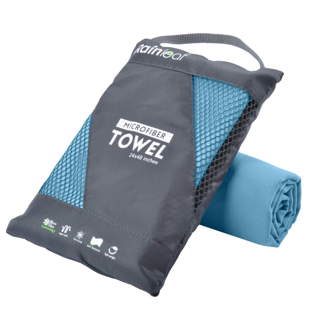 Microfiber Towel by Rainleaf Perfect Sports & Travel Towel Fast Drying - Antibacterial - Super Absorbent - Ultra Compact Ideal for Camping Backpacking, Gym, Beach, Swimming,