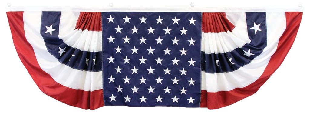 Epiphany WOWAmerican Flag Bunting Banner 9’ x 3’ Large USA Patriotic Pleated Fan Flag with Embroidered Stars and Sewn Stripes - Heavy Duty All Weather Outdoor Indoor Half Fan Flag for Porch Deck