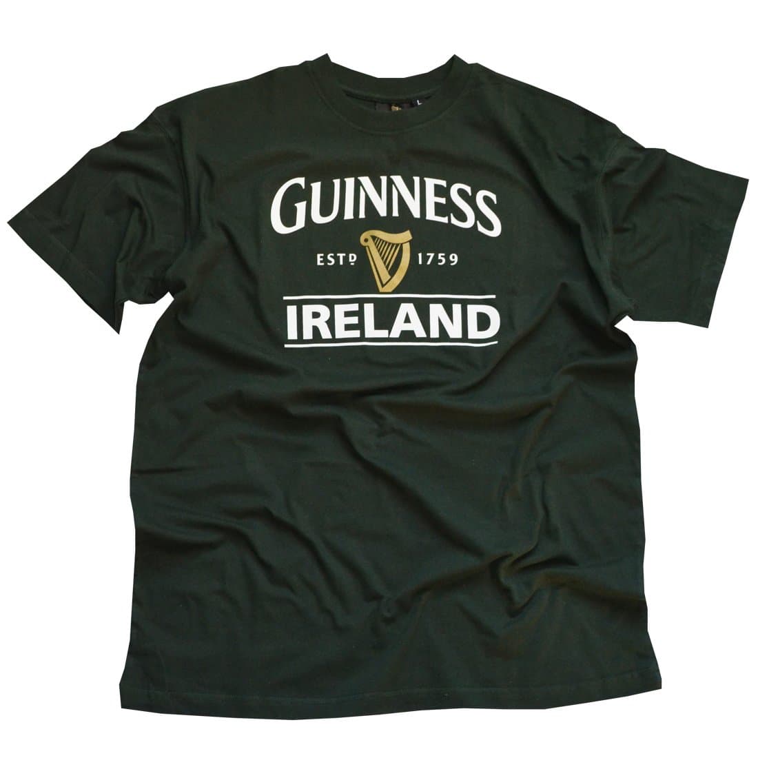 Bottle Green Guinness T-Shirt with Ireland EST. 1759 with Gold Harp Design