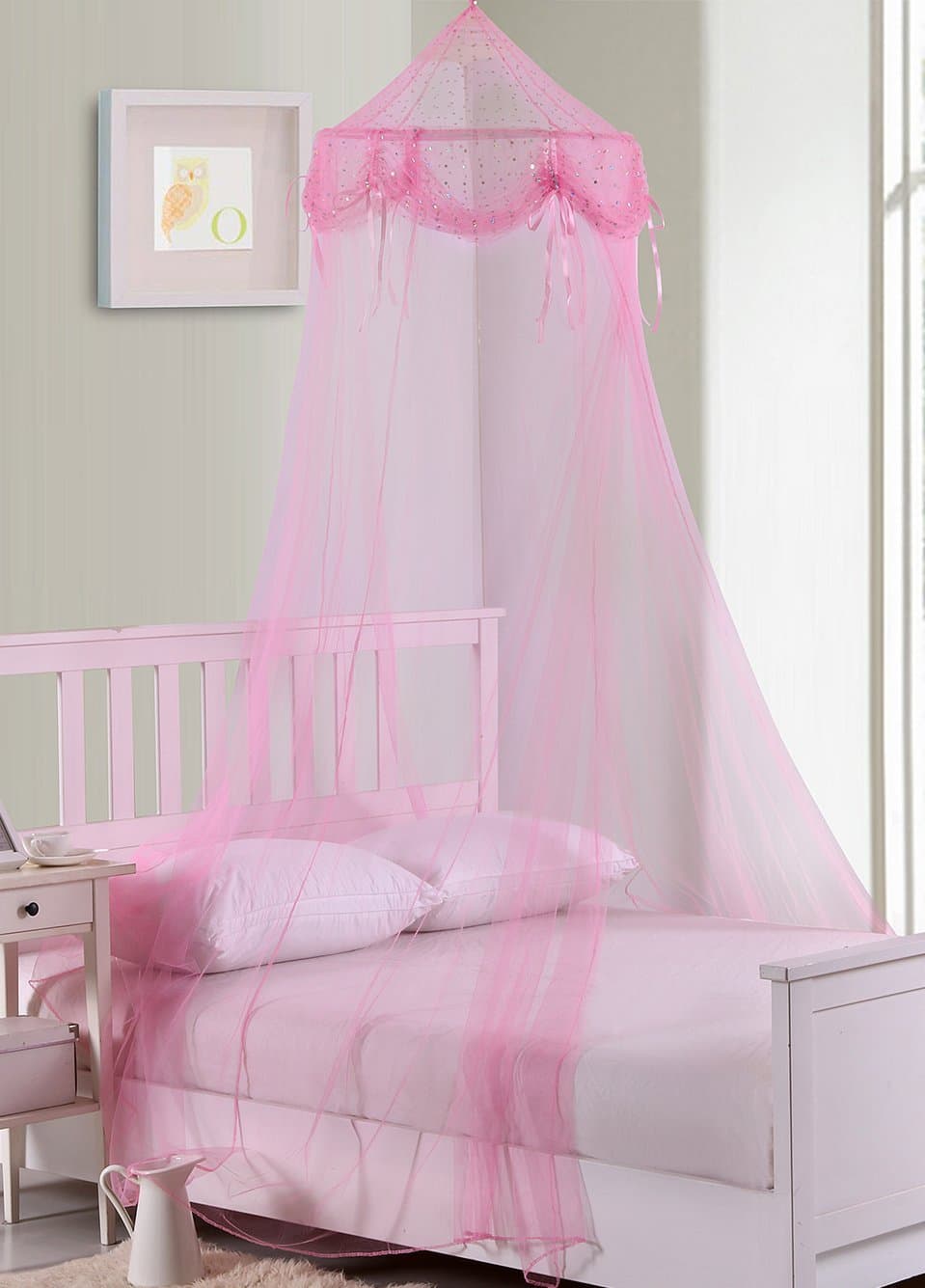 Fantasy Kids But Tons & Bows Collapsible Hoop Sheer Bed Canopy, One Size, Pink