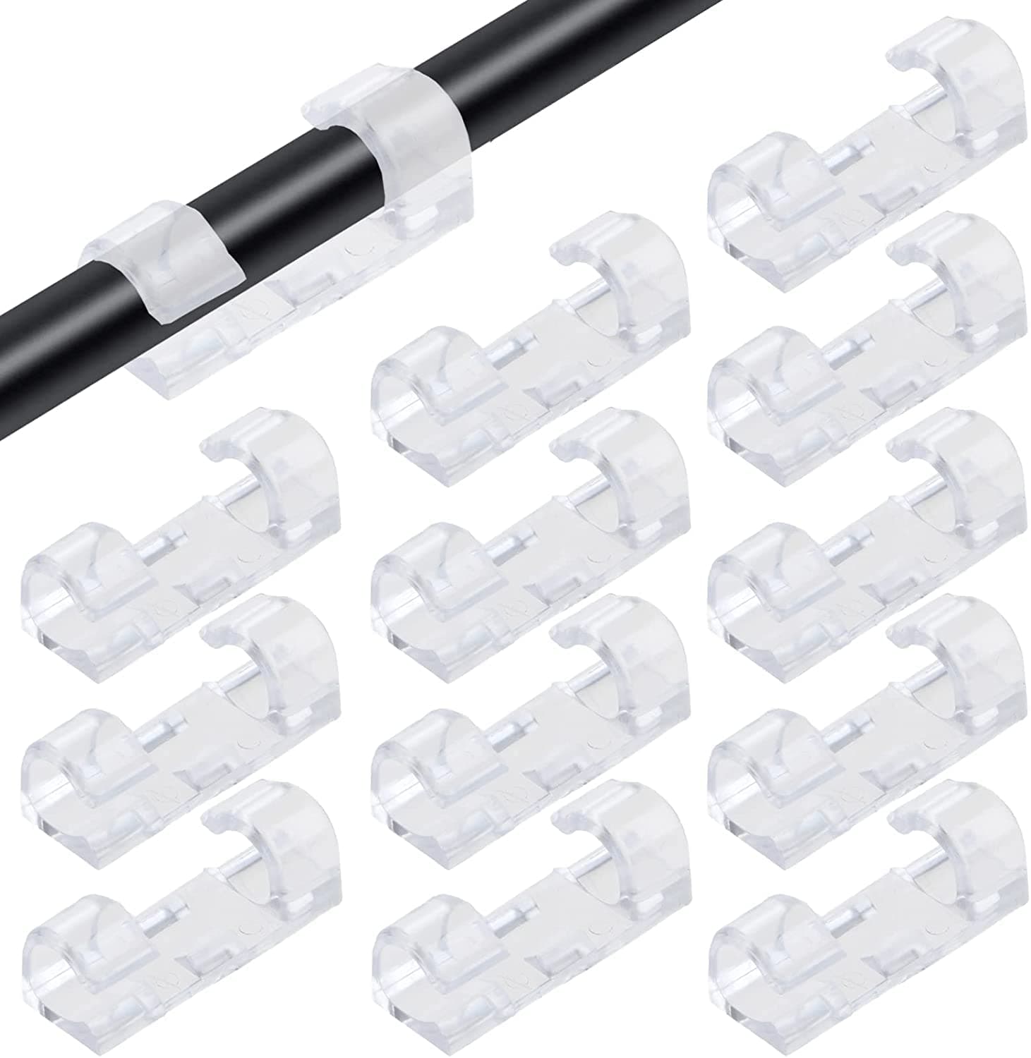 WEGON® Wire Organizer Cable Management Clip Desktop Cord Hook with 3M Foam (Transparent, Pack of 20)