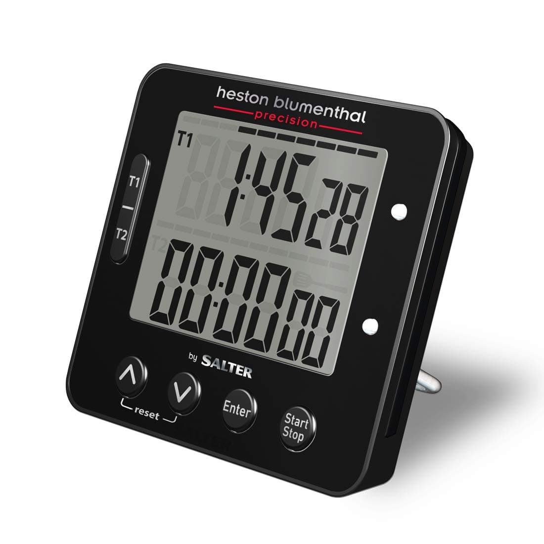 Salter Electronic Dual Timer - Heston Blumenthal Digital Food Cooking Timer, Magnetic or Free Standing 99 Hour Digital Countdown Display, Heston Turn Reminder For Quicker Cooking