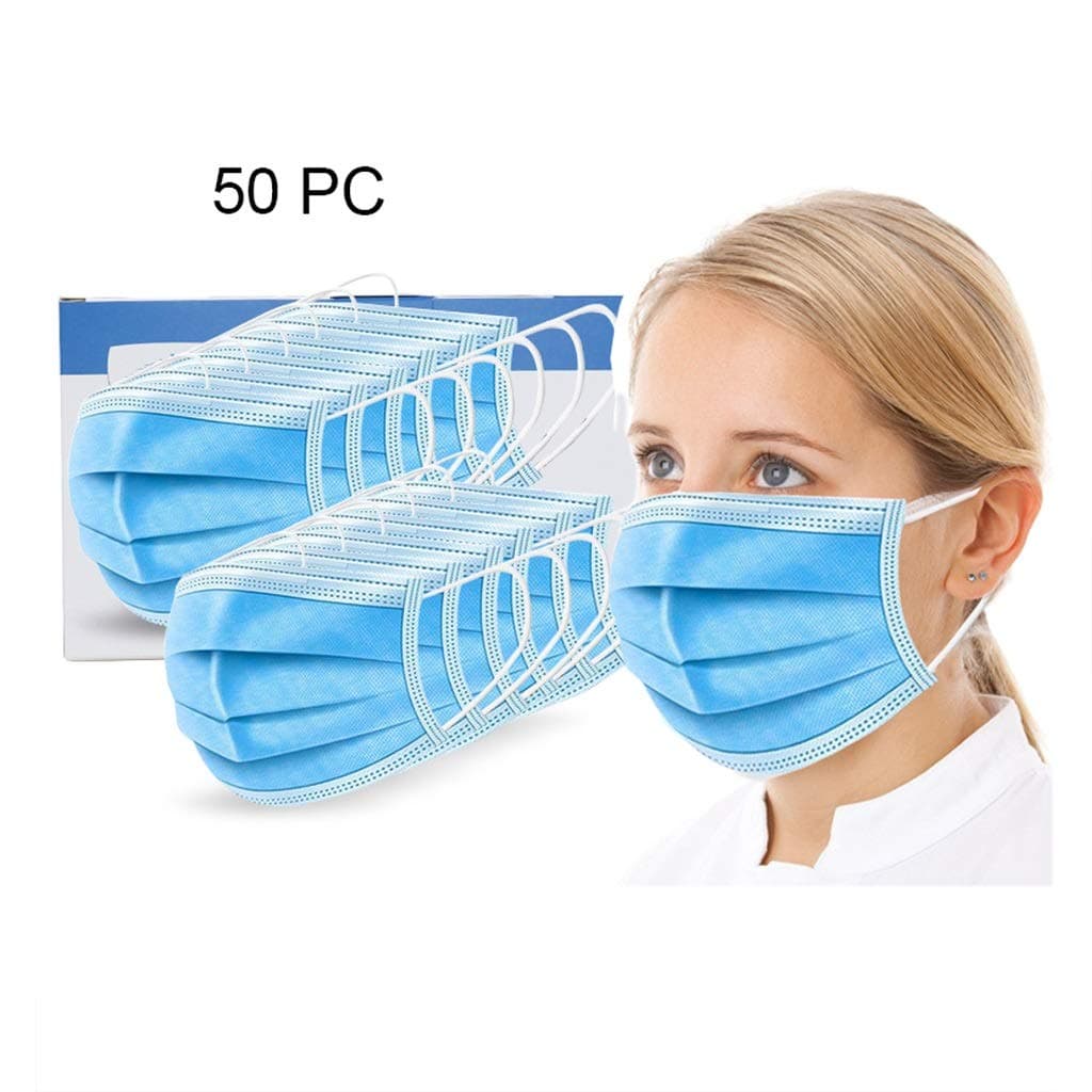 Coverhome Face Mask Disposable,10/50 PCS Standard-Sealed Bag With Ear Loops Cup Masks Breathable Earloop Face Mask 3 Layers Masks (Color : 50 packs), FM50