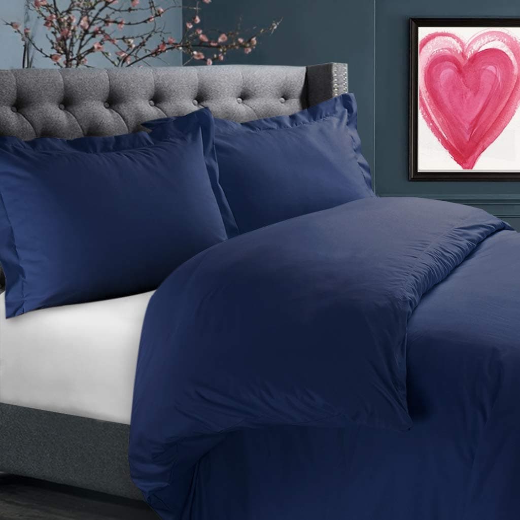 Luxurious & Soft 3 PCs Duvet Cover Set Solid Pattern 100% Egyptian Cotton Quilt Cover Set 500 TC Size Full Color Navy Blue