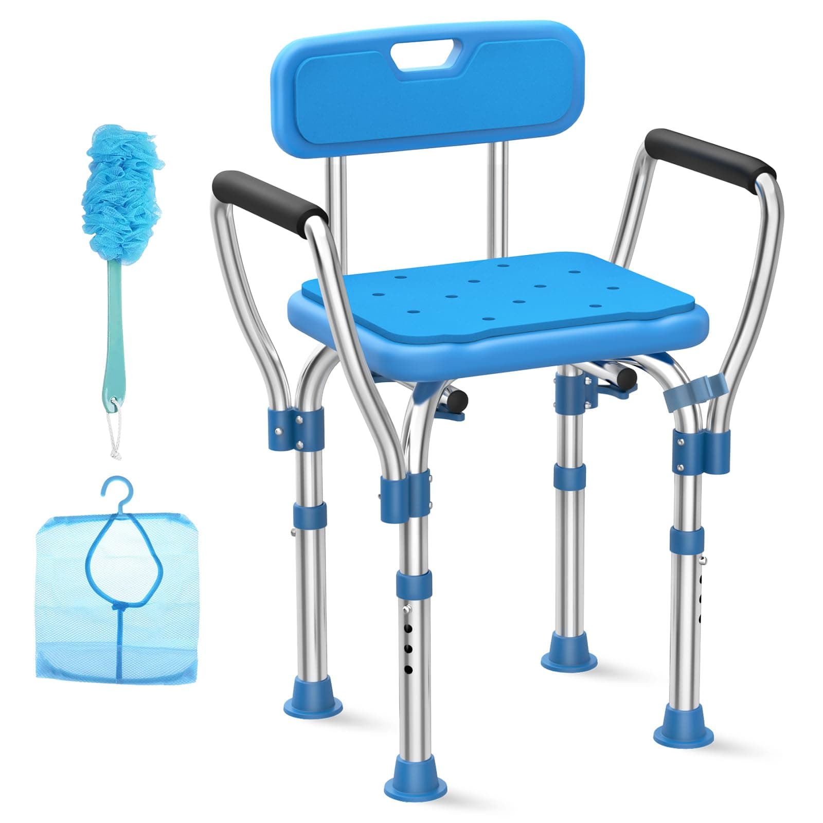 Shower Chair for Inside Shower with Arms and Back, FSA/HSA Eligible 500lbs Stainless Steel Shower Seat for Bathtub, Height Adjustable Safety Shower Chair for Elderly & Disabled, Adults