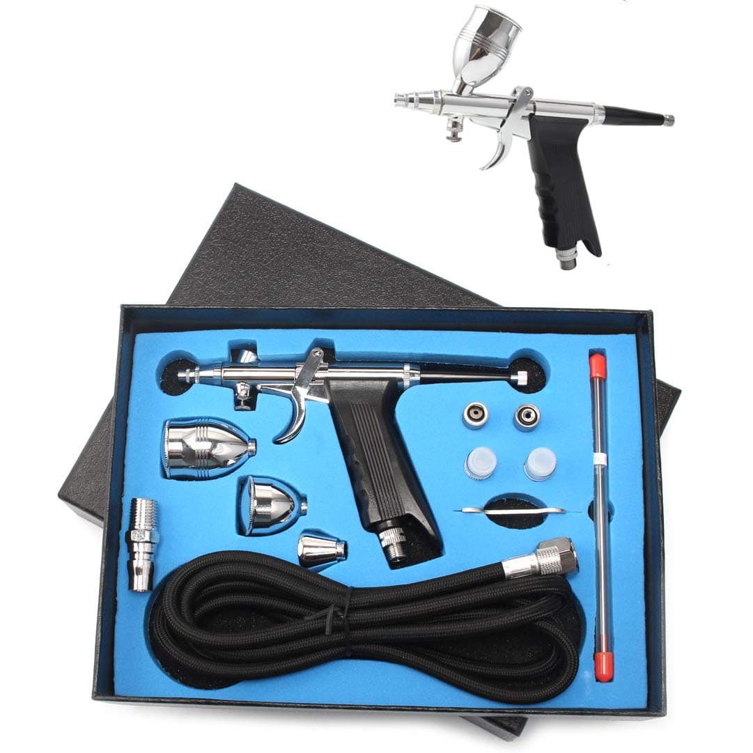 Airbrush kit with Compressor-Auto Handheld Airbrush Gun with 0.3mm and 0.5mm Dual Action Airbrush Kit, Rechargeable Portable Airbrush with Cleaning Brush for Art, Model Coloring, Makeup, Cakes(Orange)