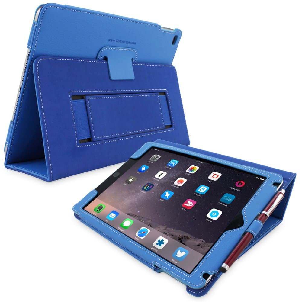 Snugg iPad Air 2 Case Smart Cover with Kick Stand & (Electric Blue Leather) for Apple iPad Air 2 (2014)