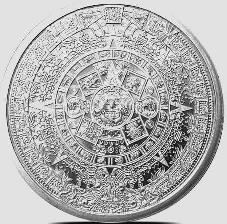 kwg77 AZTEC / MAYAN CALENDAR FINE SILVER COIN 1 troy oz intricate DETAIL .999 pure, collectors piece, unique and rare artistic pure silver 1 x 1 oz 39 mm coin... with AZTEC WARRIOR on reverse