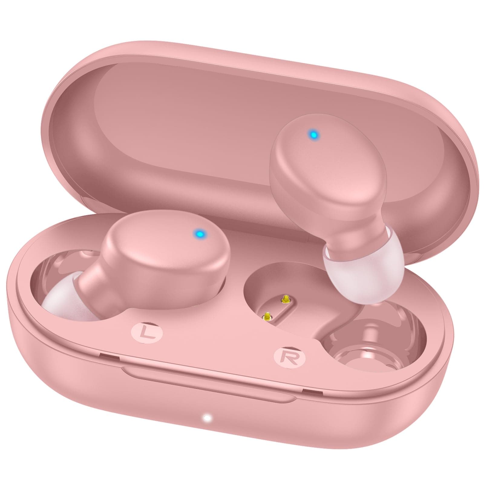 MOZOTER S8 Mini Wireless Earbuds Bluetooth 5.3 in Ear Light-Weight Headphones,60Hrs Playtime Ear Buds with Charging Case,Built-in Microphone Headset,Premium Sound with Deep Bass for Sport-Pink