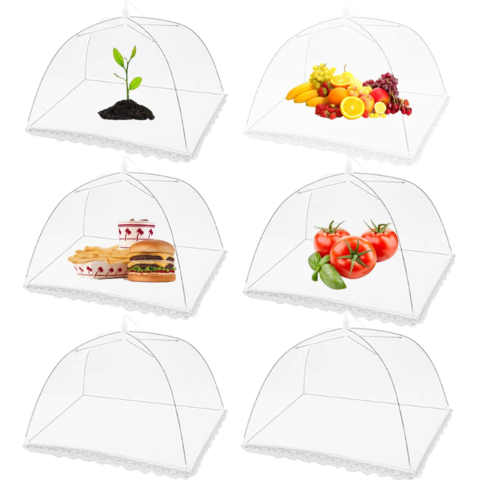 Xunlimen Pop-Up Mesh Food Covers Tent Umbrella For Outdoors Parties Picnics 17 x 17 Inches(6 Pcs) Food Protector Net Screen Tents Keep Out Flies Wasp Bugs Mosquitoes