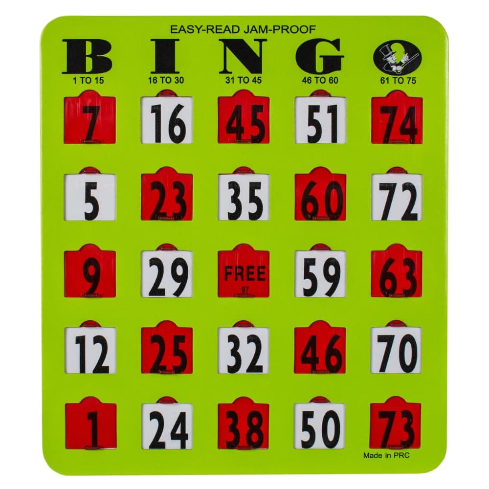 Jam-Proof Easy-Read Large Print Fingertip Bingo Cards with Sliding Windows 10 Pack in Green Style