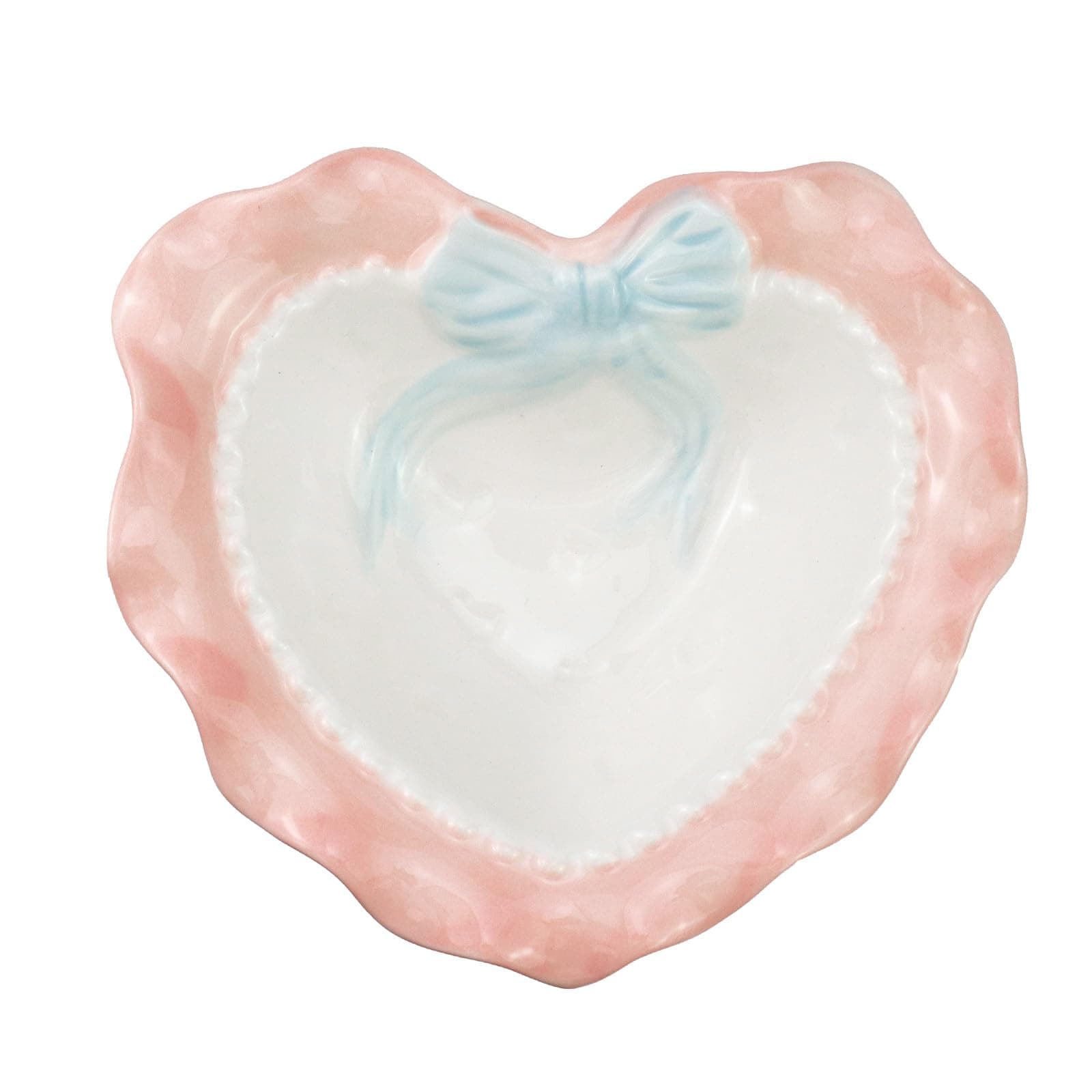 Bitray Heart Shaped Dessert Bowl Lovely Ceramic Wavy Lace Bowl for Rice Grain Fruit and Salad (Pink)