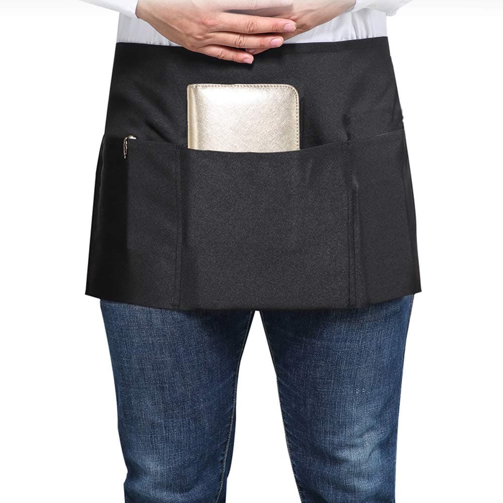 BOHARERS Server Aprons with 3 Deep Pockets - Waitress Apron Black Waist Apron for Waiter
