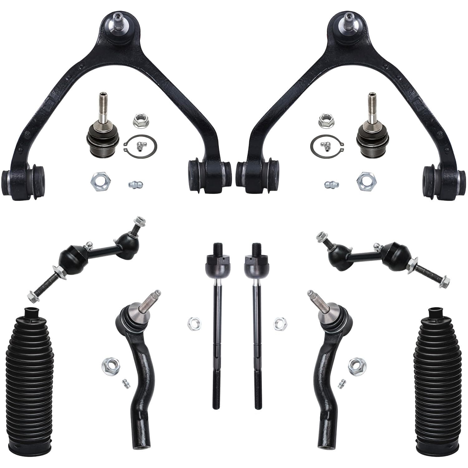 Detroit Axle - Front End 12pc Suspension Kit for 2003-2011 Mercury Grand Marquis Ford Crown Victoria Town Car, 2 Upper Control Arms 2 Lower Ball Joints 4 Tie Rods 2 Boots 2 Sway Bars Replacement