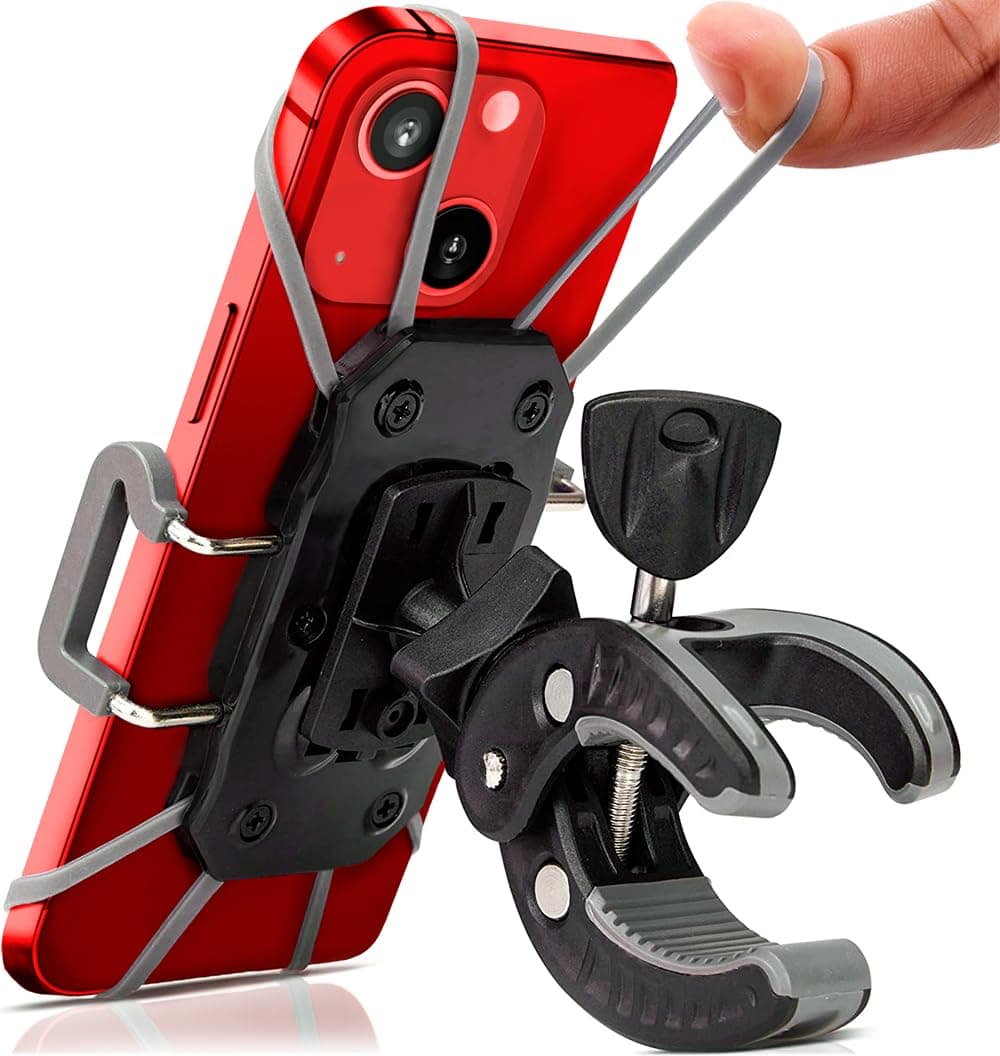 Bike & Motorcycle Phone Mount - For iPhone 16 (15, Xr, SE, Max/Plus), Galaxy S22 or any Cell Phone - Universal ATV, Mountain & Road Bicycle Handlebar Holder. +100 to Safeness & Comfort