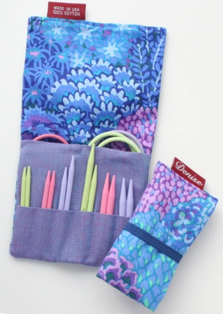 Denise2Go for Knitting, Short Sharp Tips - Blue Flowers