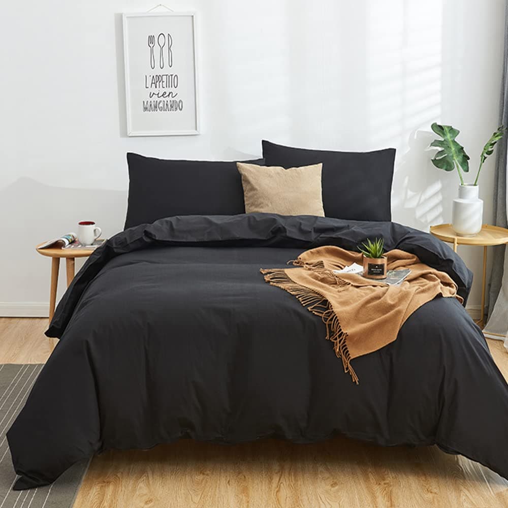 CLOTHKNOW Black Comforter Set Twin Solid Black Bedding Comforter Sets Solid Black Bedding Comforter Sets Black Twin Comforter Soft 3Pcs Black Comforter Sets Twin